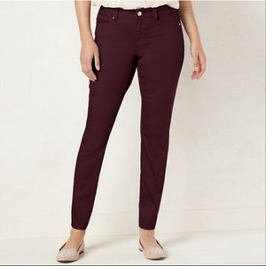 LC LAUREN CONRAD Jeans Skinny Midrise Slim Fit Spandex Stretch Wine Size 6